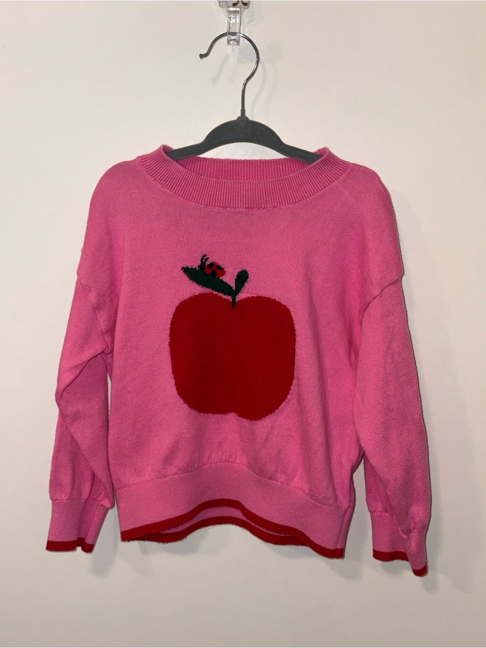 GAP Pink Sweater with Red Apple Graphic